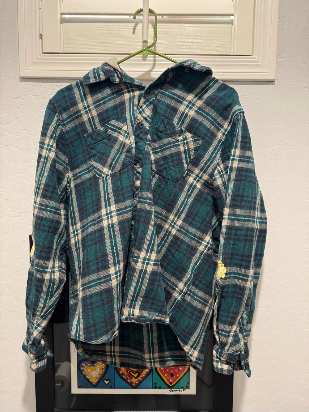 Primitive Skateboarding company Teal & Navy Plaid Button-Up Hoodie Shirt